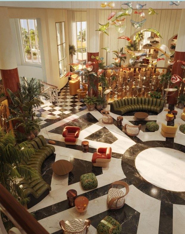 A lounge at JOIA Rose Hall from above
