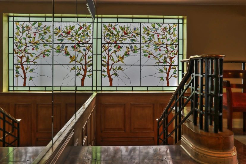 Stained glass over the staircase